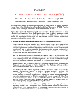 Statement National Church Leaders' Consultation (Nclc)