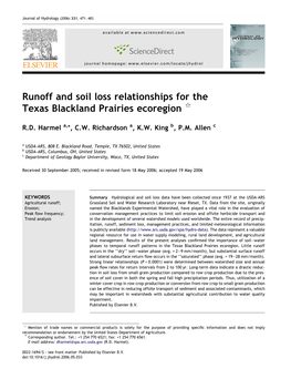 Runoff and Soil Loss Relationships for the Texas Blackland Prairies Ecoregion Q