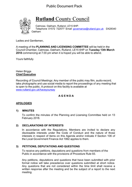 (Public Pack)Agenda Document for Planning and Licensing Committee