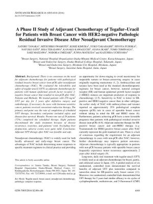 A Phase II Study of Adjuvant Chemotherapy of Tegafur–Uracil For