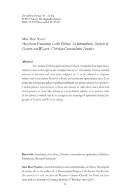 Hesychasm Encounters Lectio Divina: an Intercultural Analysis of Eastern and Western1 Christian Contemplative Practices