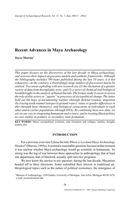 Recent Advances in Maya Archaeology