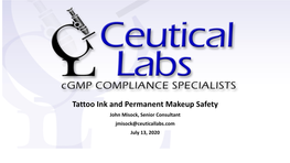 Tattoo Ink and Permanent Makeup Safety John Misock, Senior Consultant Jmisock@Ceuticallabs.Com July 13, 2020 Overview