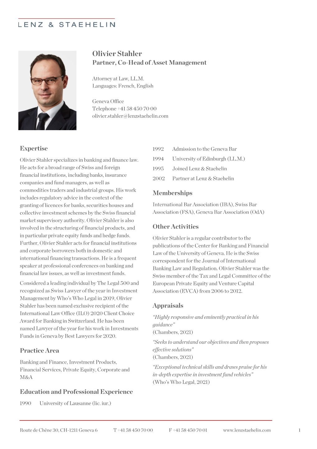 Olivier Stahler Partner, Co-Head of Asset Management