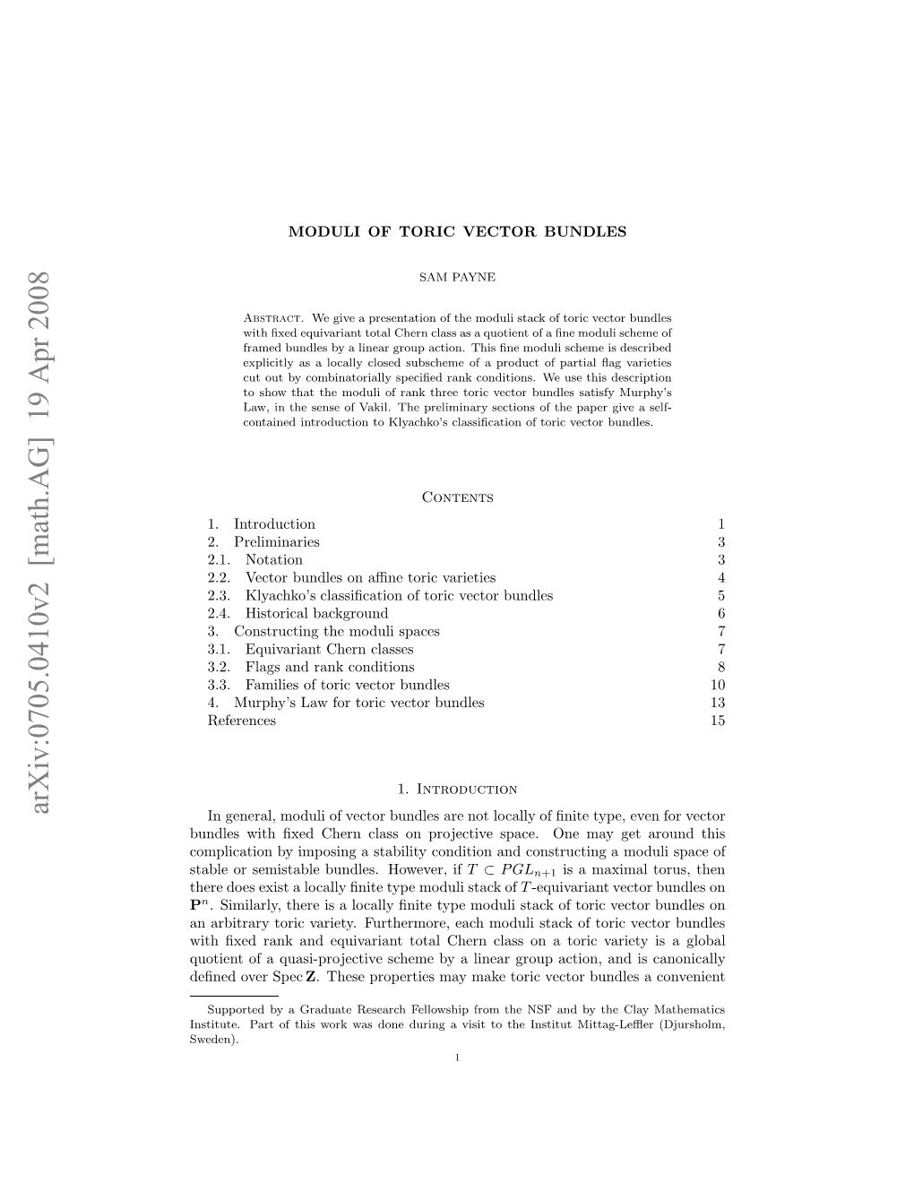 Moduli of Toric Vector Bundles