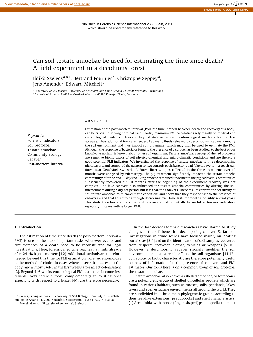 Can Soil Testate Amoebae Be Used for Estimating the Time Since Death?