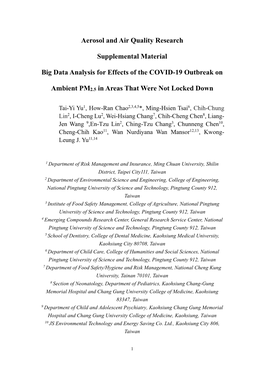 Aerosol and Air Quality Research Supplemental Material Big Data Analysis for Effects of the COVID-19 Outbreak on Ambient PM2.5 I