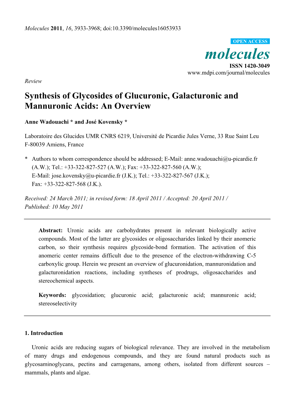 Synthesis of Glycosides of Glucuronic, Galacturonic and Mannuronic Acids: an Overview