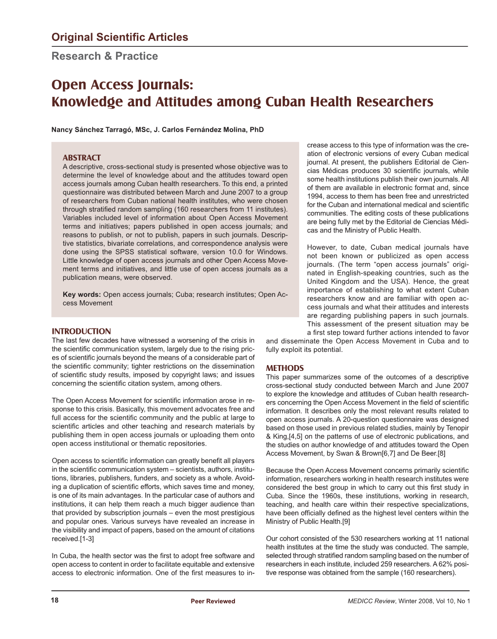 Open Access Journals: Knowledge and Attitudes Among Cuban Health Researchers