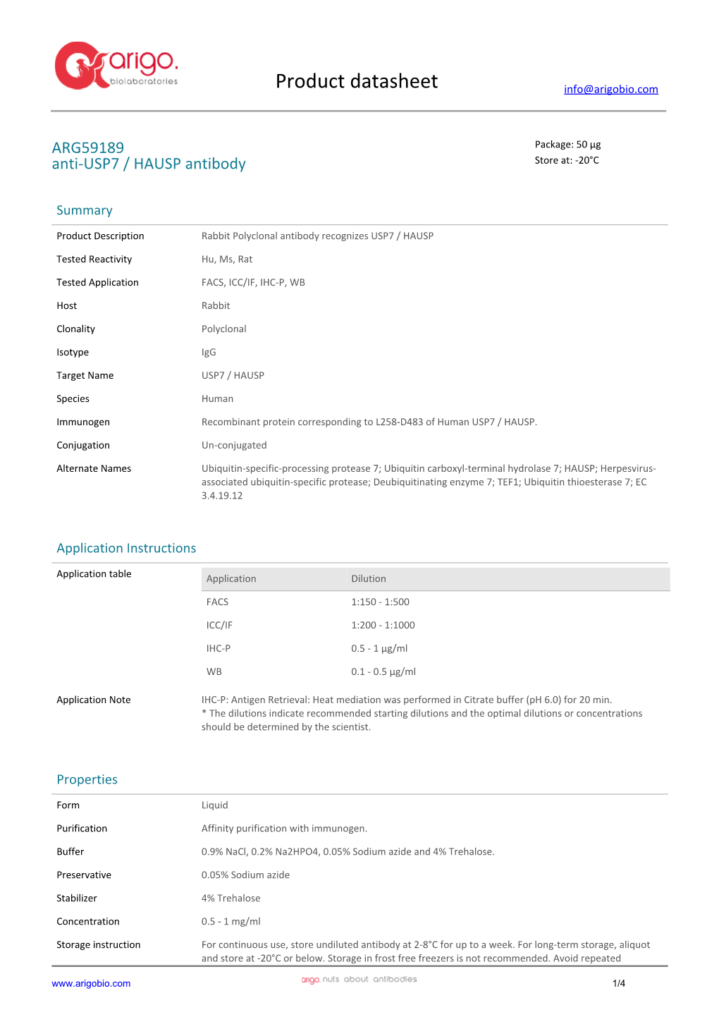 Anti-USP7 / HAUSP Antibody (ARG59189)