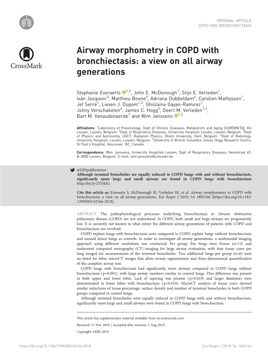 Airway Morphometry in COPD with Bronchiectasis: a View on All Airway Generations