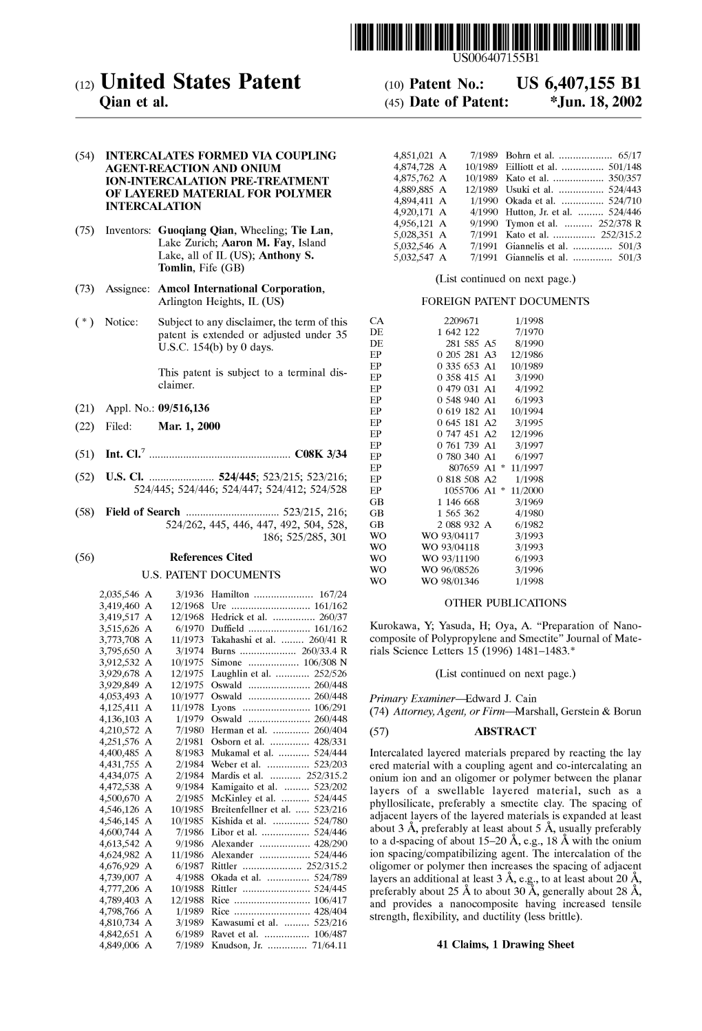 (12) United States Patent (10) Patent No.: US 6,407,155 B1 Qian Et Al