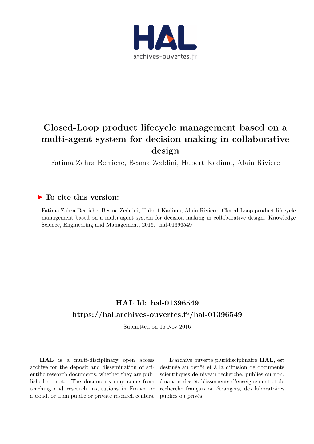 Closed-Loop Product Lifecycle Management Based on a Multi