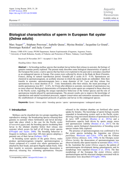 Biological Characteristics of Sperm in European Flat Oyster (Ostrea Edulis)