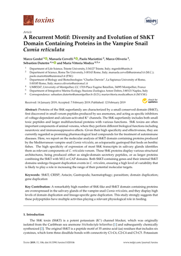 Diversity and Evolution of Shkt Domain Containing Proteins in the Vampire Snail Cumia Reticulata