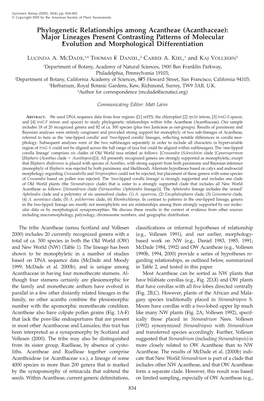 Phylogenetic Relationships Among Acantheae (Acanthaceae): Major Lineages Present Contrasting Patterns of Molecular Evolution and Morphological Differentiation