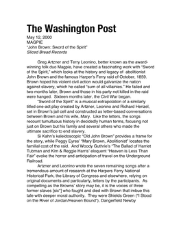 The Washington Post May 12, 2000 MAGPIE “John Brown: Sword of the Spirit” Sliced Bread Records