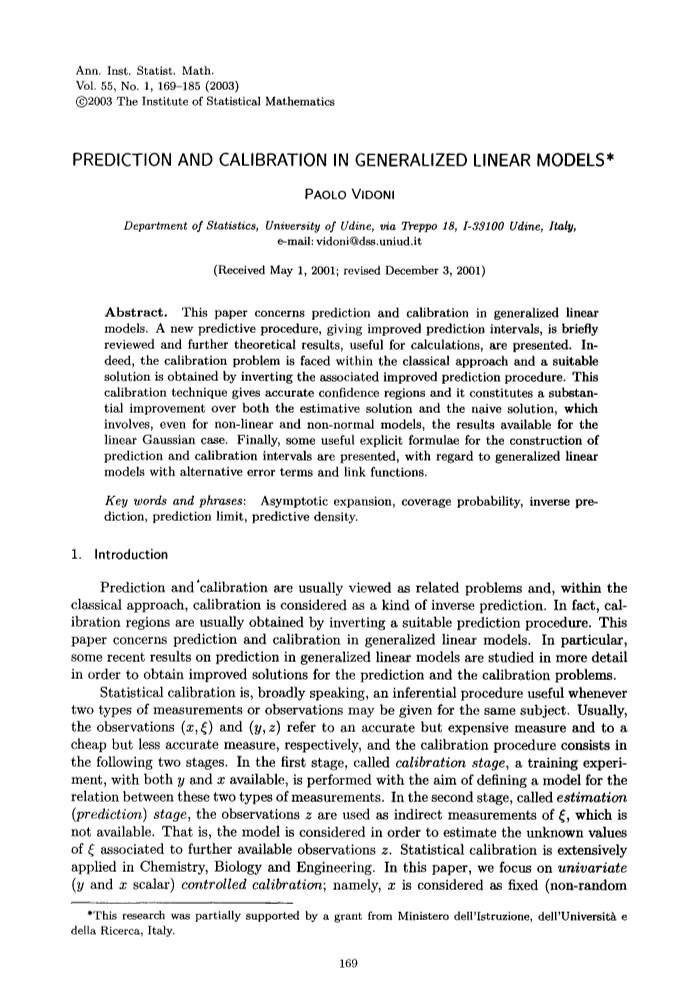 Prediction and Calibration in Generalized Linear Models*