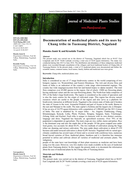 Documentation of Medicinal Plants and Its Uses by Chang Tribe In