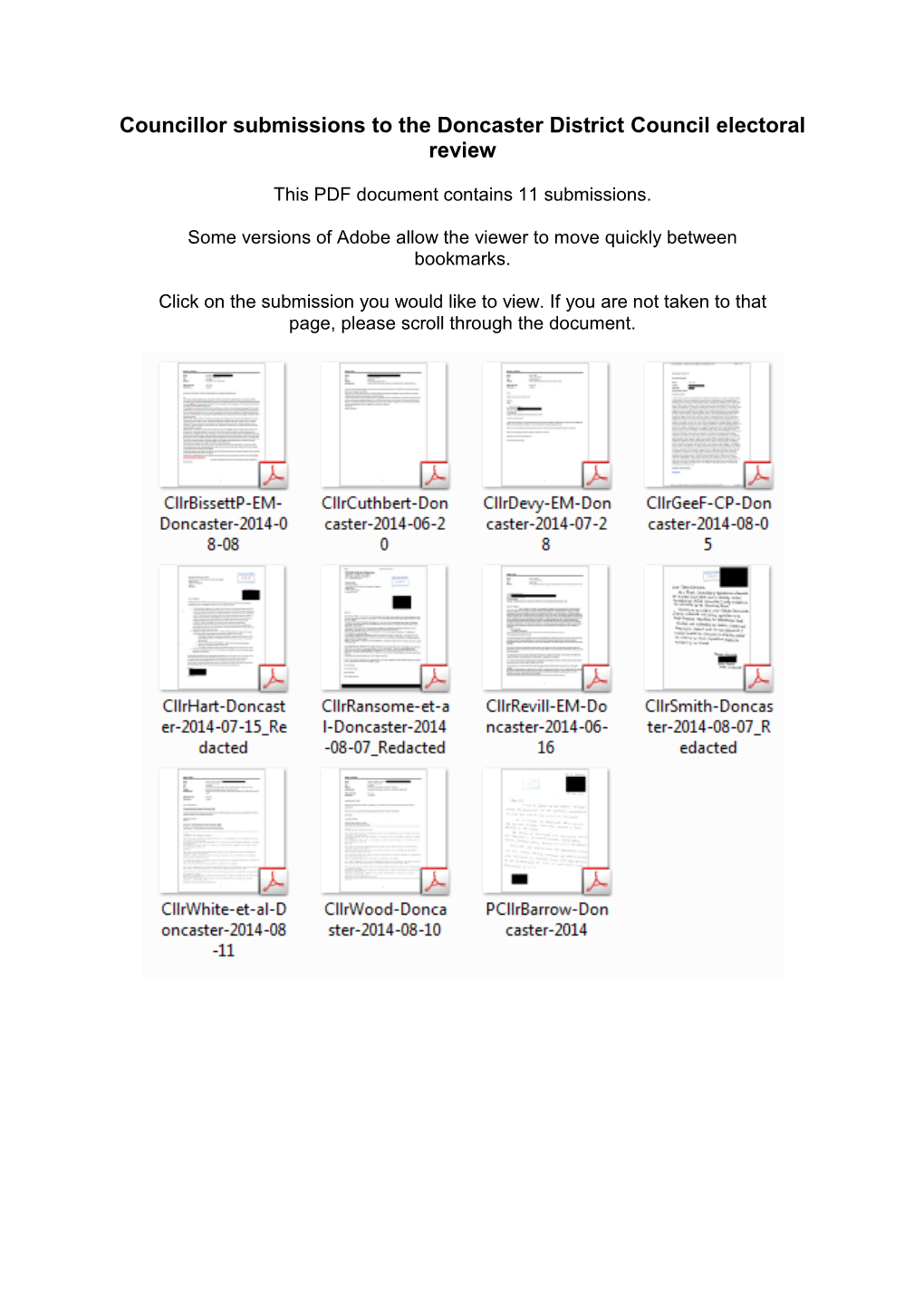 Councillor Submissions to the Doncaster District Council Electoral Review