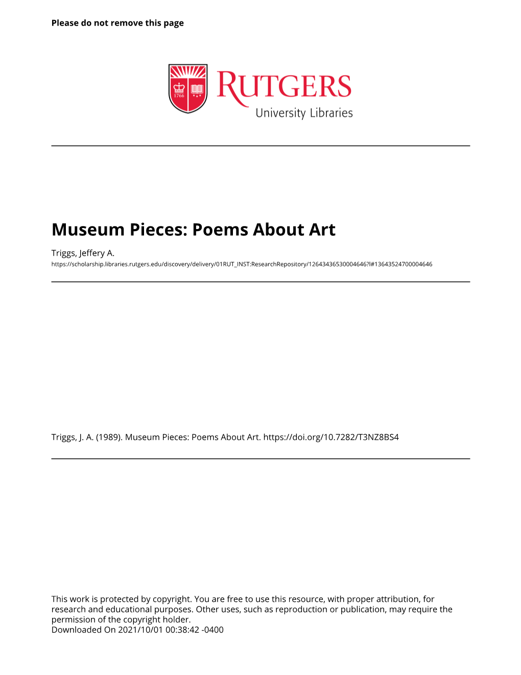 Museum Pieces: Poems About Art