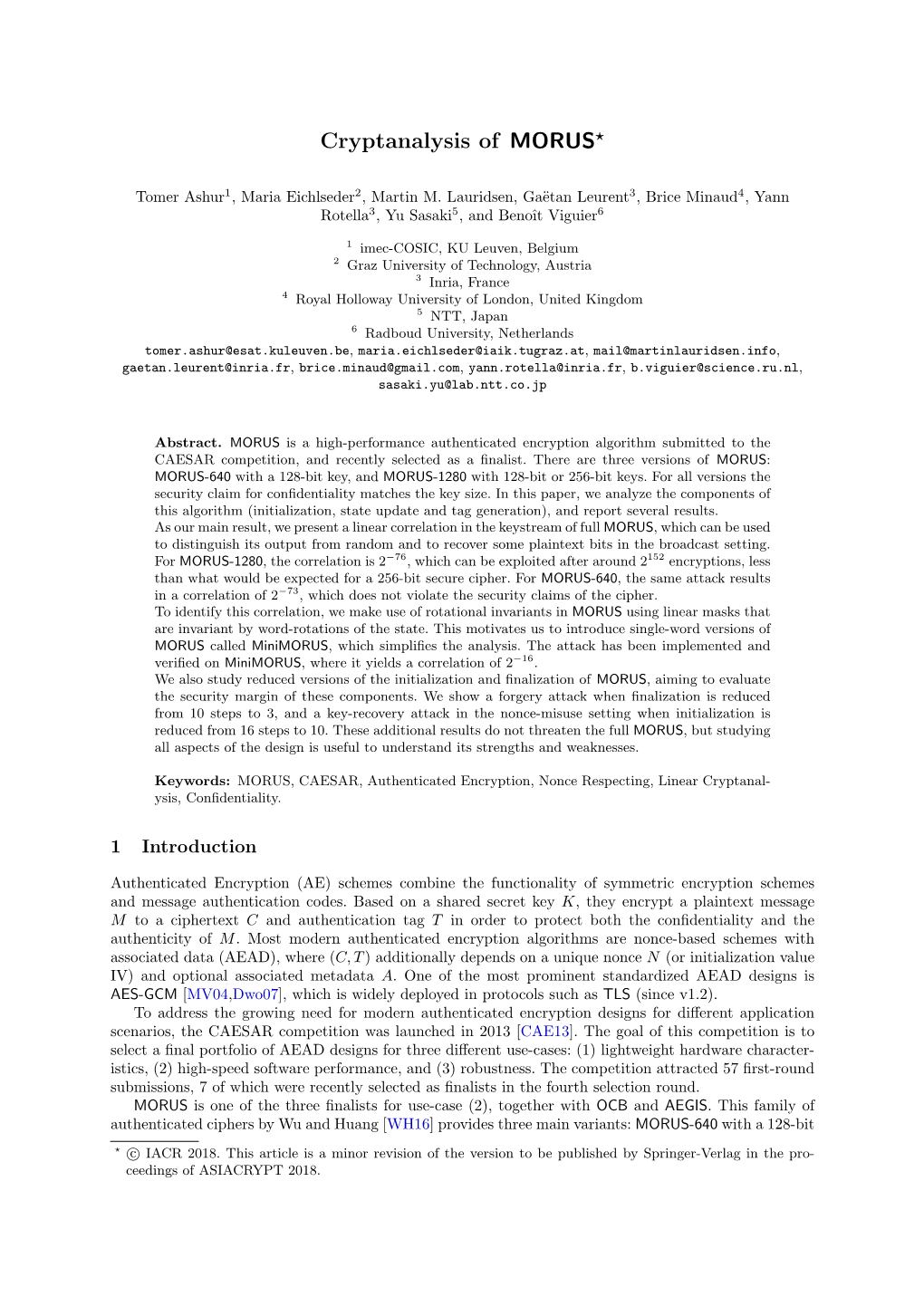 Cryptanalysis of MORUS?