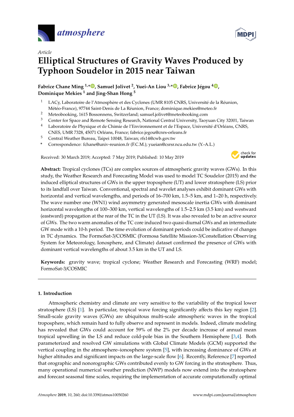 Elliptical Structures of Gravity Waves Produced by Typhoon Soudelor in 2015 Near Taiwan