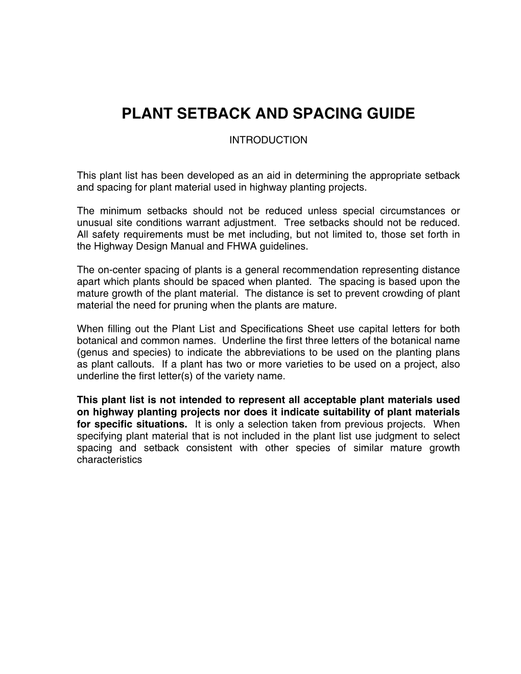 Plant Setback and Spacing Guide