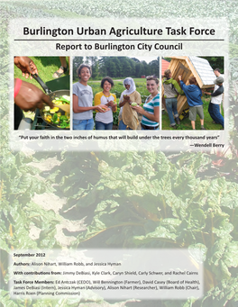 Urban Agriculture Task Force Report to Burlington City Council