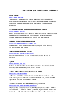 SJSU's List of Open Access Journals & Databases