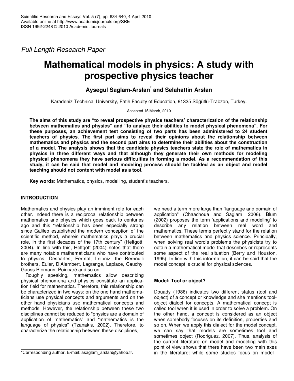 Mathematical Models in Physics: a Study with Prospective Physics Teacher