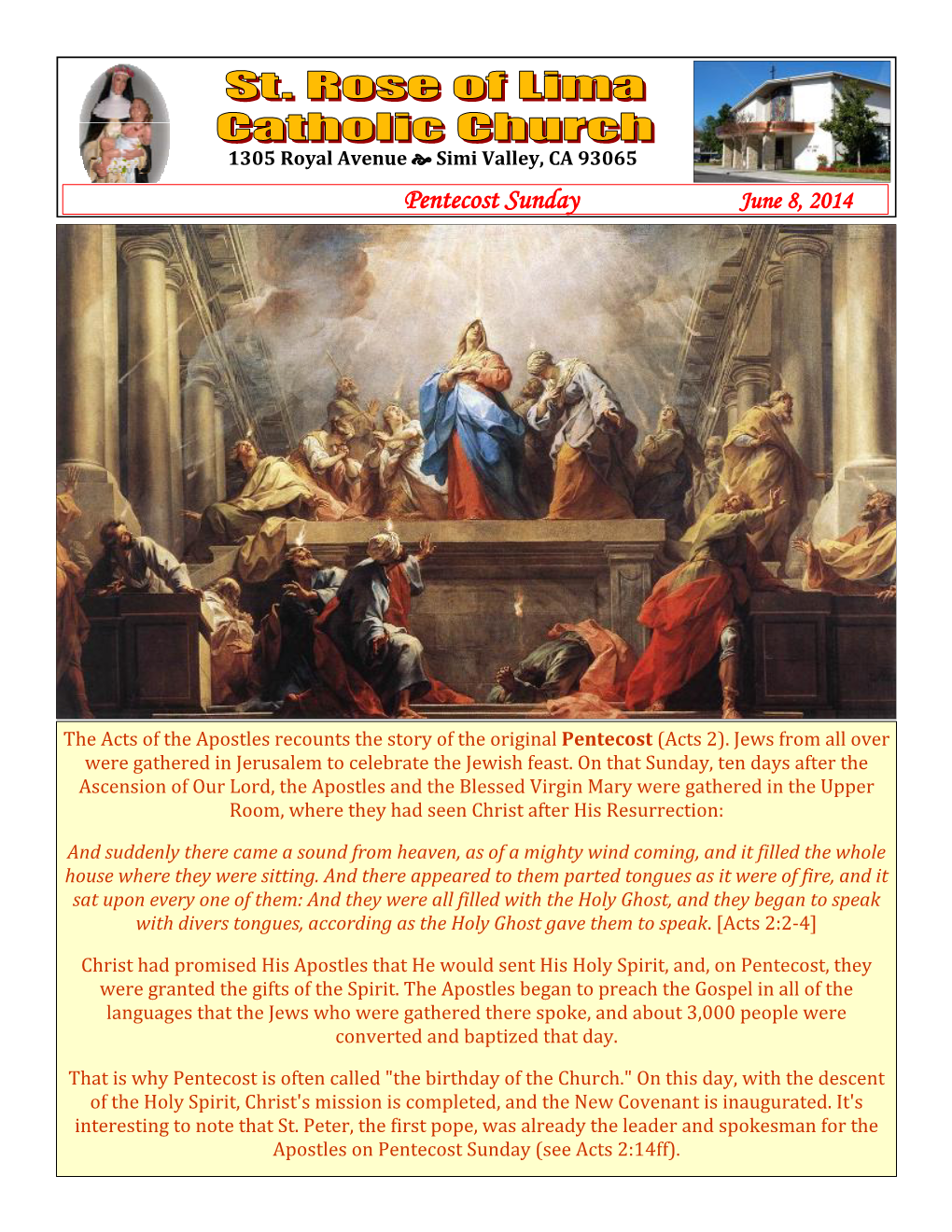 Pentecost Sunday June 8, 2014
