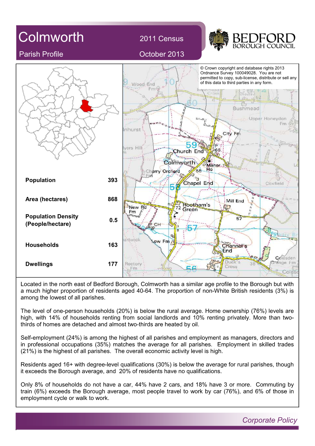 Colmworth 2011 Census Parish Profile October 2013