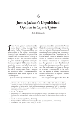 • Justice Jackson's Unpublished Opinion in Ex Parte Quirin