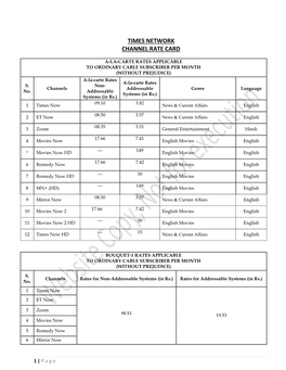 Times Network Channel Rate Card