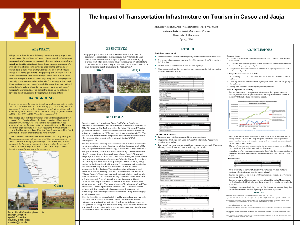 The Impact of Transportation Infrastructure on Tourism in Cusco and Jauja