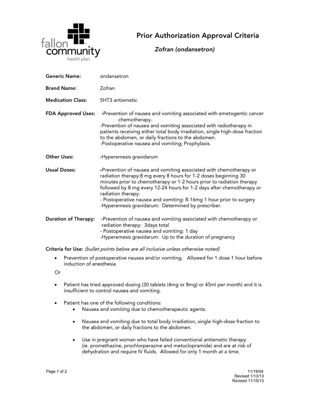 Zofran Ondansetron Prior Authorization Form