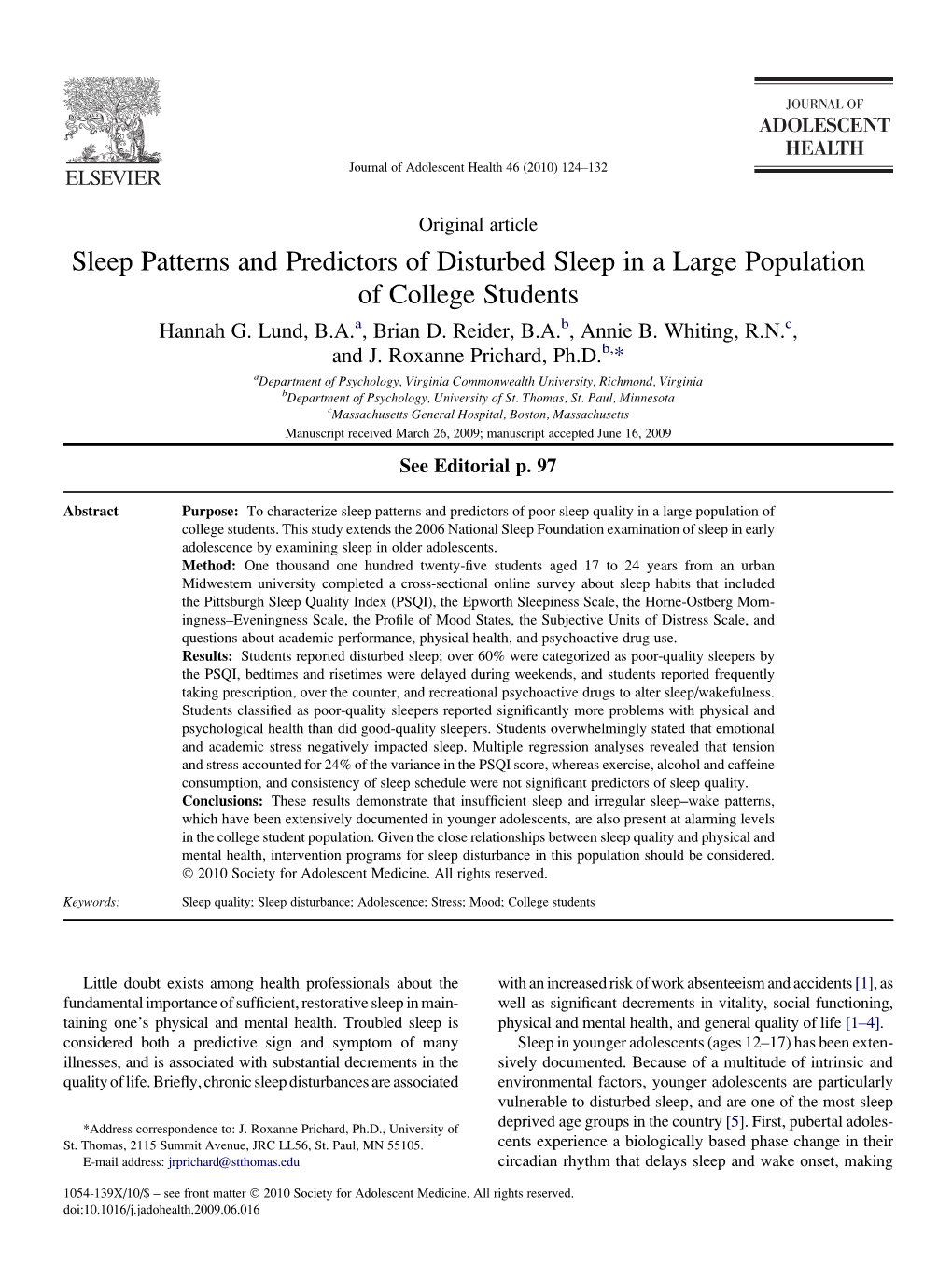 Sleep Patterns and Predictors of College Students