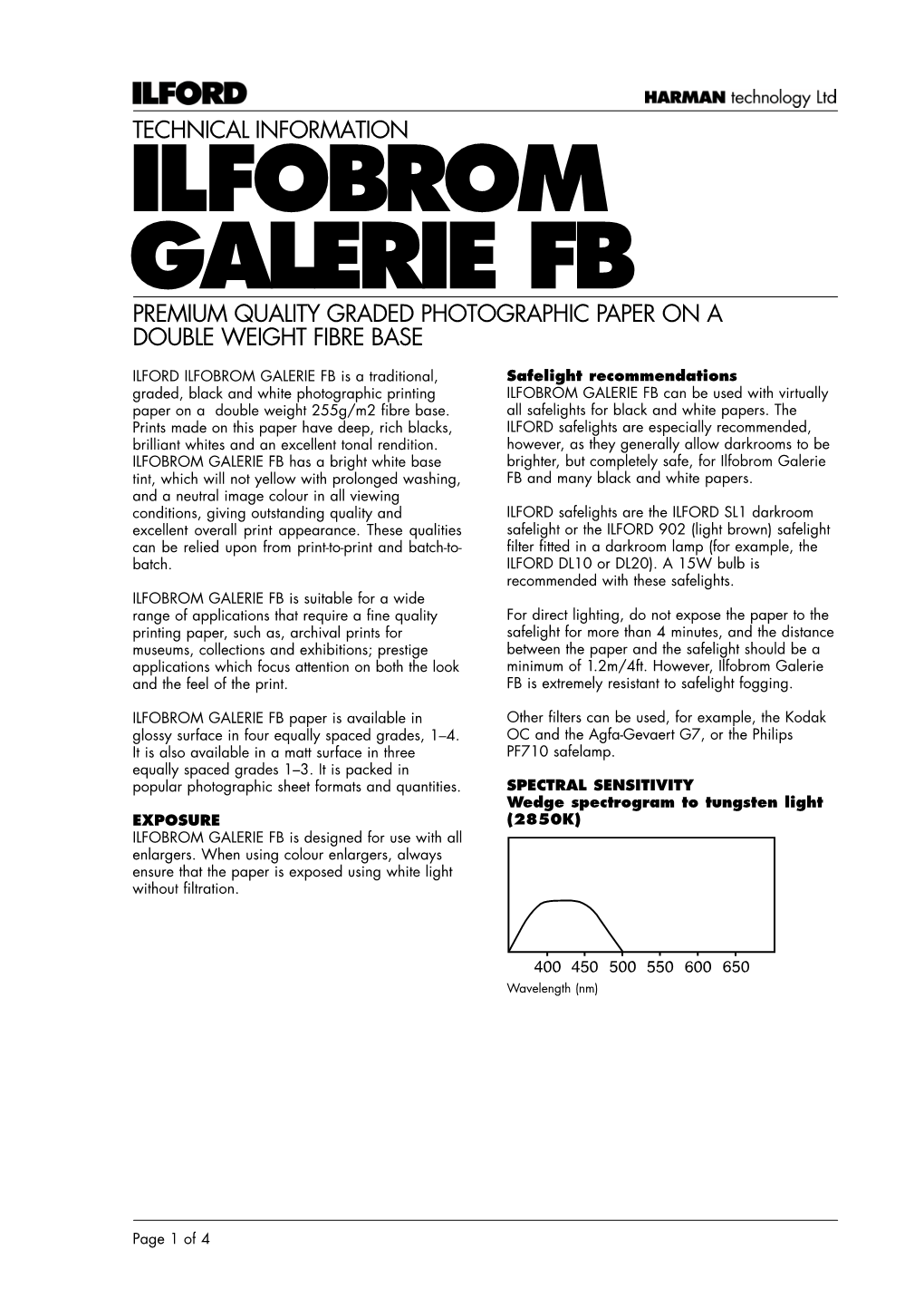 Ilfobrom Galerie Fb Premium Quality Graded Photographic Paper on a Double Weight Fibre Base