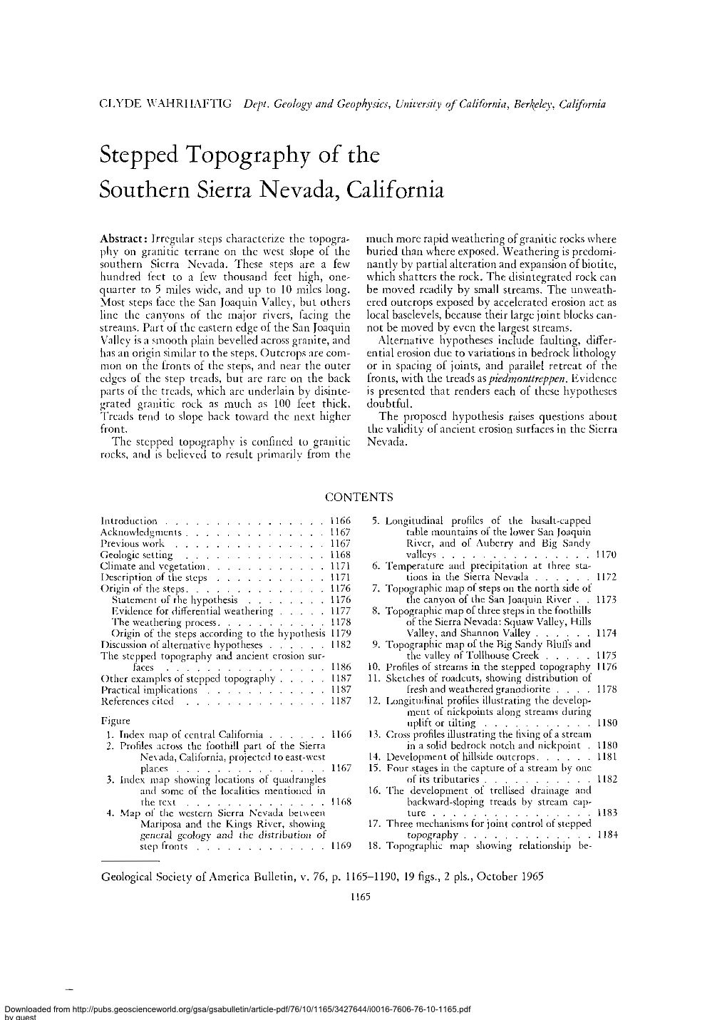 CLYDE WAHRHAFTIG Dept. Geology and Geophysics, University of California, Berkley, California