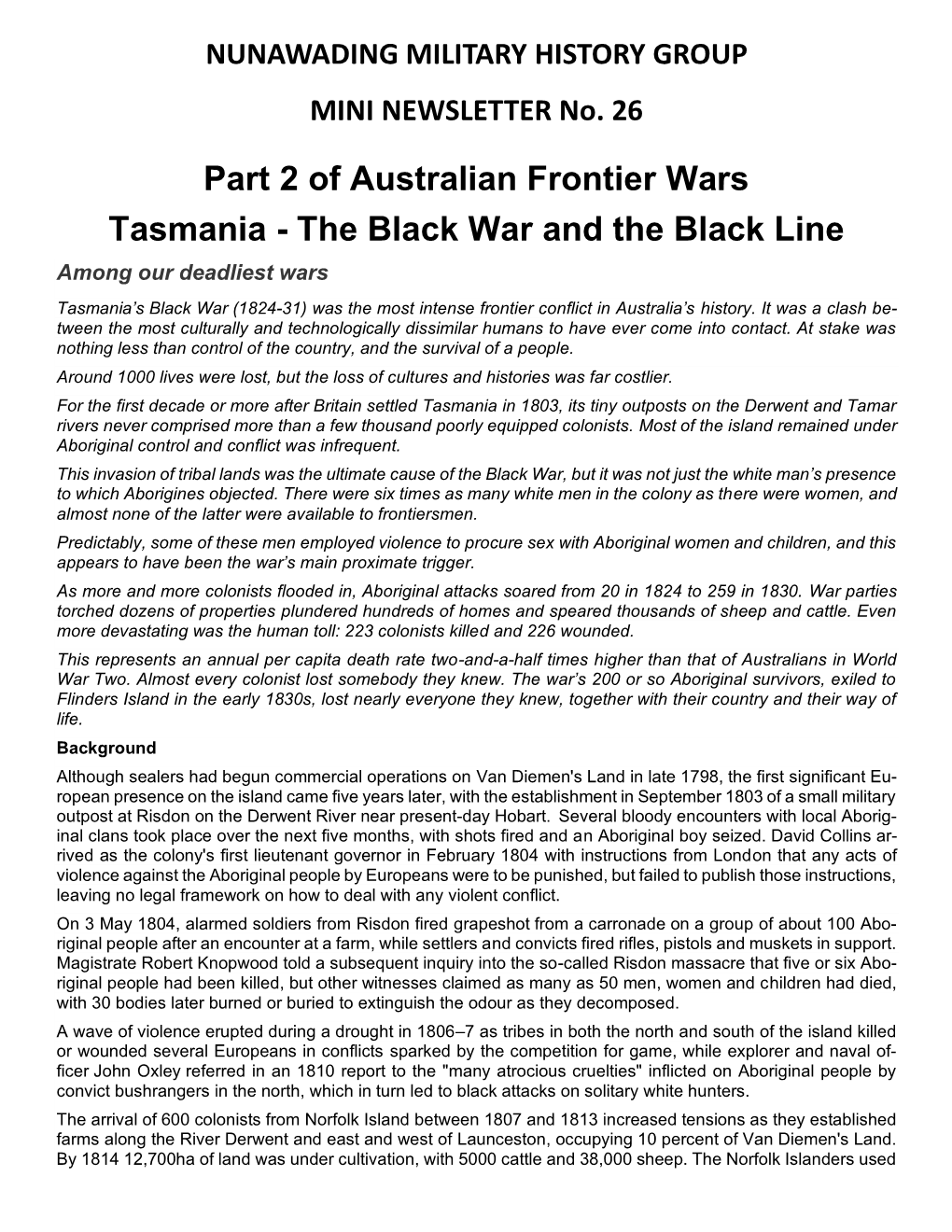 Part 2 of Australian Frontier Wars Tasmania