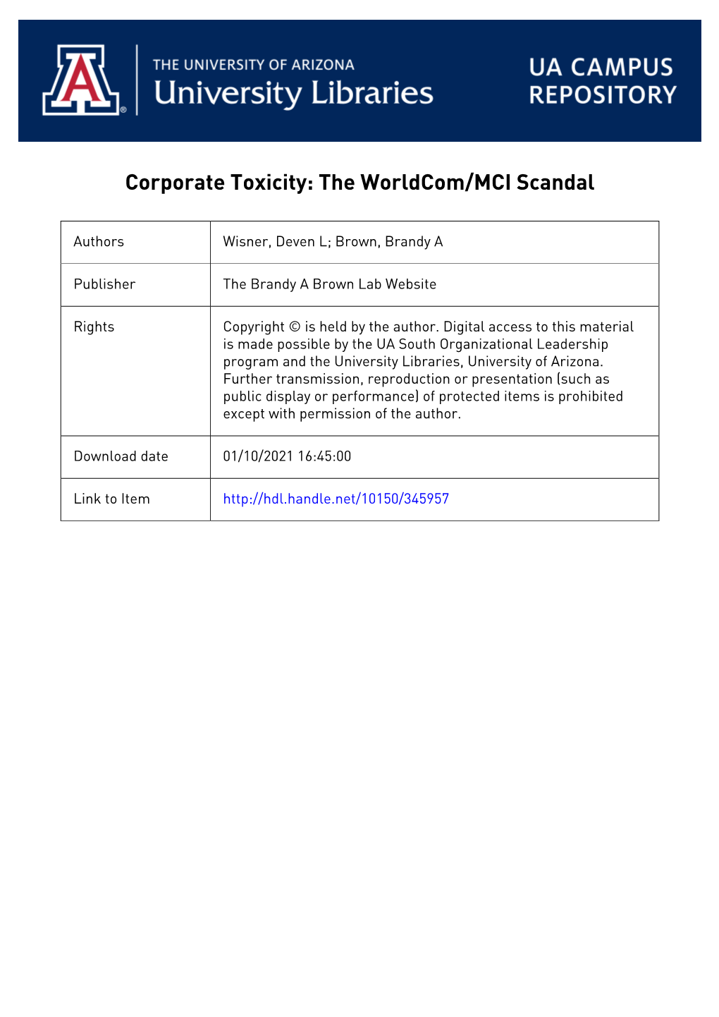 The Worldcom/MCI Scandal