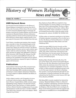 History of Women Religious News and Notes Volume 18-Number 1 FEBRUARY 2005