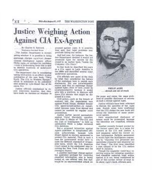 Justice Weighing Action Against CIA Ex-Agent by Charles R