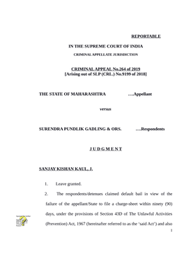 REPORTABLE in the SUPREME COURT of INDIA CRIMINAL APPEAL No.264 of 2019 [Arising out of SLP (CRL.) No.9199 of 2018] the STATE OF
