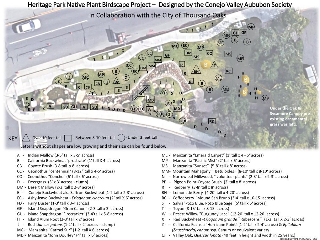 Heritage Park Native Plant Birdscape Project – Designed by the Conejo Valley Aububon Society in Collaboration with the City of Thousand Oaks