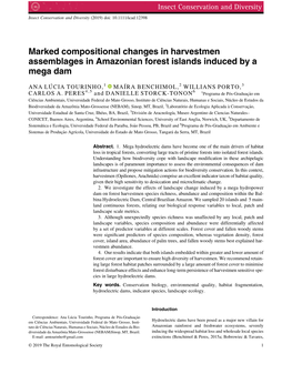 Marked Compositional Changes in Harvestmen Assemblages in Amazonian Forest Islands Induced by a Mega Dam