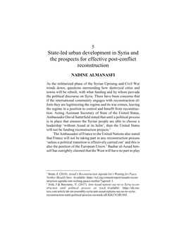 State-Led Urban Development in Syria and the Prospects for Effective Post-Conflict Reconstruction