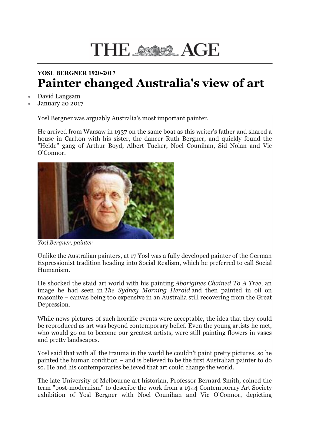 Painter Changed Australia's View of Art • David Langsam • January 20 2017
