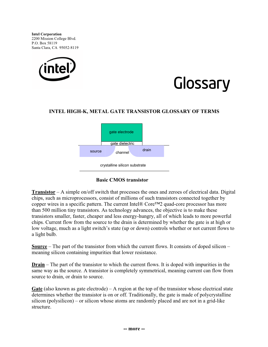 Glossary: Intel 45Nm High-K + Metal Gate Transistor Technology